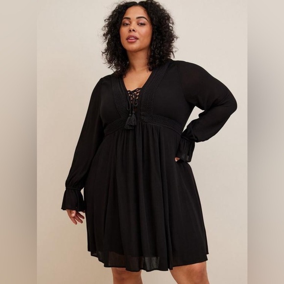 torrid Dresses & Skirts - Torrid At The Knee Gauze Blouson Black Skater Dress Size 1x